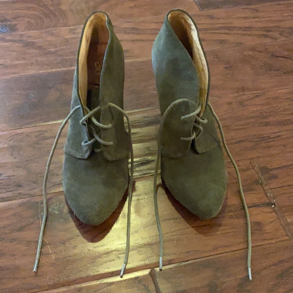 Matt Bernson chunky wedge heel army green suede ankle boots heels laces shoe 8.5 - Picture 5 of 13